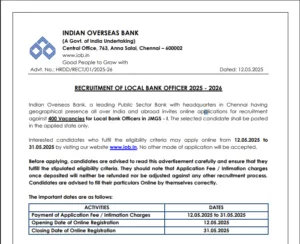 Indian Overseas Bank Recruitment 2025