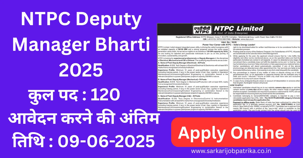 NTPC Deputy Manager Bharti 2025